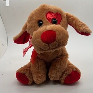 Plush Dog Toy with Red Accents